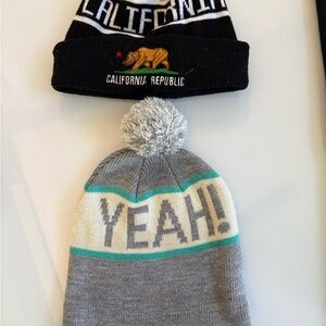 Gray 'YEAH!' Pom Beanie with Teal Accent & California Beanie
